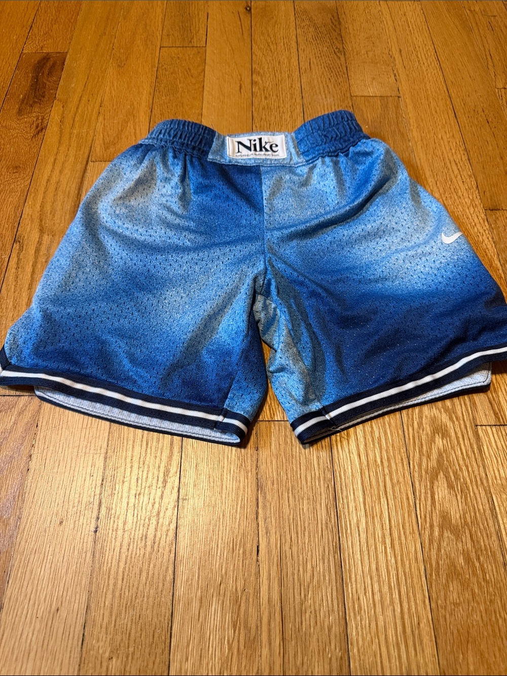 Nike Kids Blue Ombre Athletic Shorts with Stripe Trim